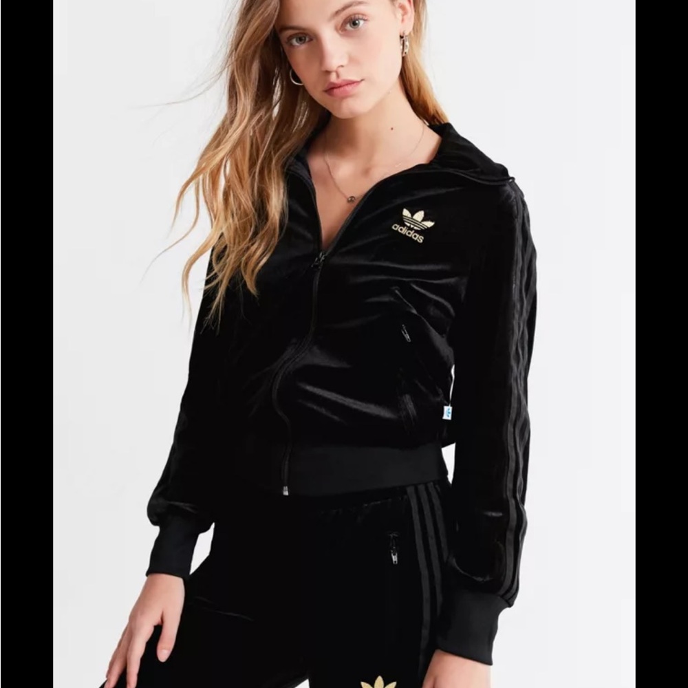 Adidas Black Velour Jacket with Gold Logo